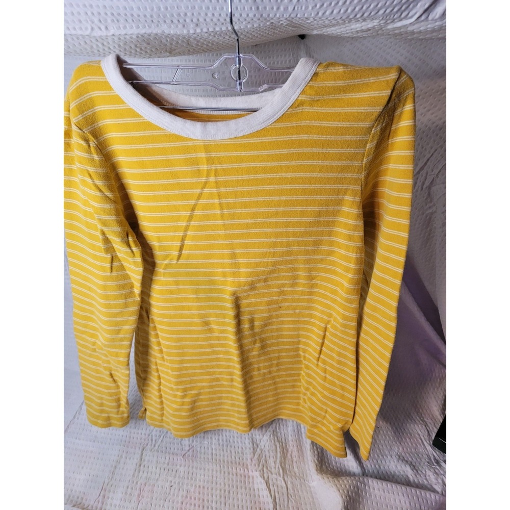 Old Navy Womens XS Slim Fit Long Sleeve Striped Ringer Tee Mustard Yellow White
